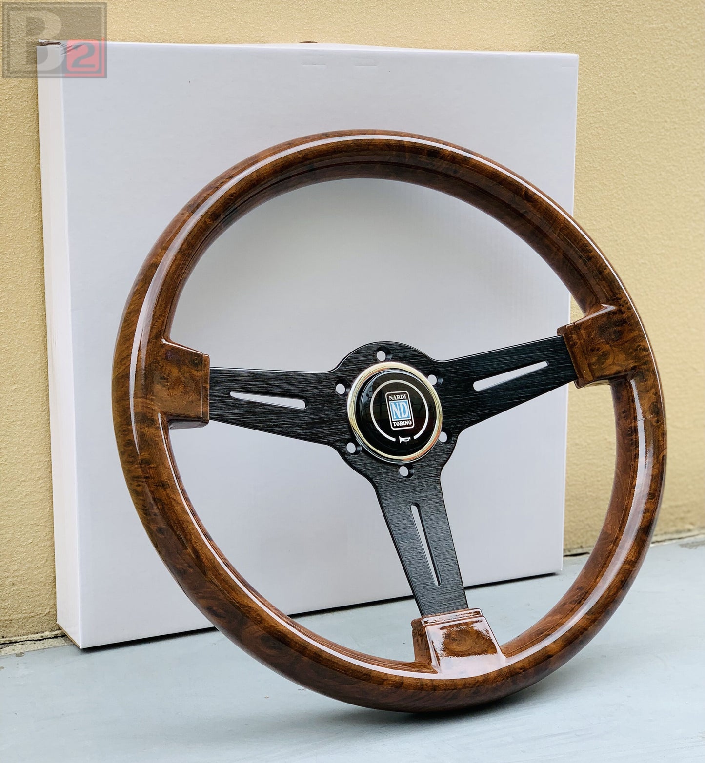 NARDI Classic 360mm Steering Wheel Mahogany Wood with Brushed Black Finish