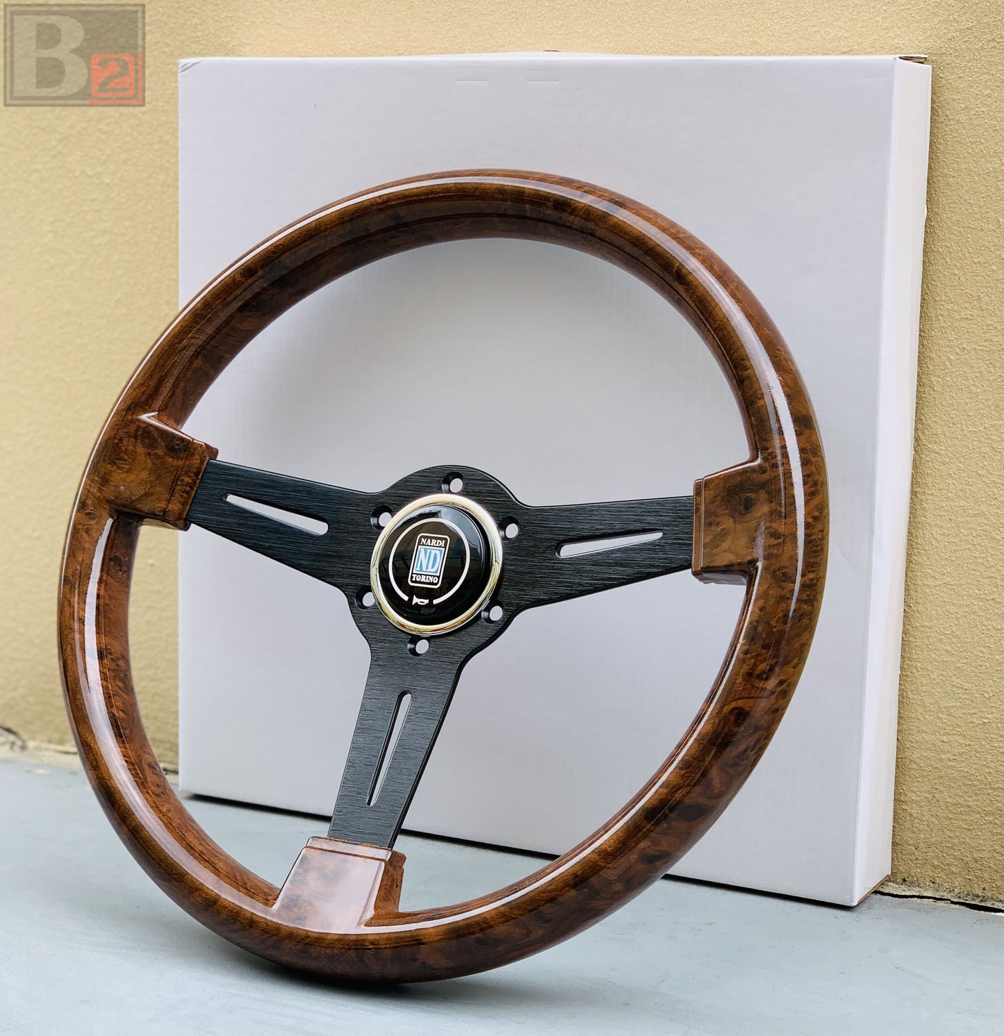 NARDI Classic 360mm Steering Wheel Mahogany Wood with Brushed Black Finish