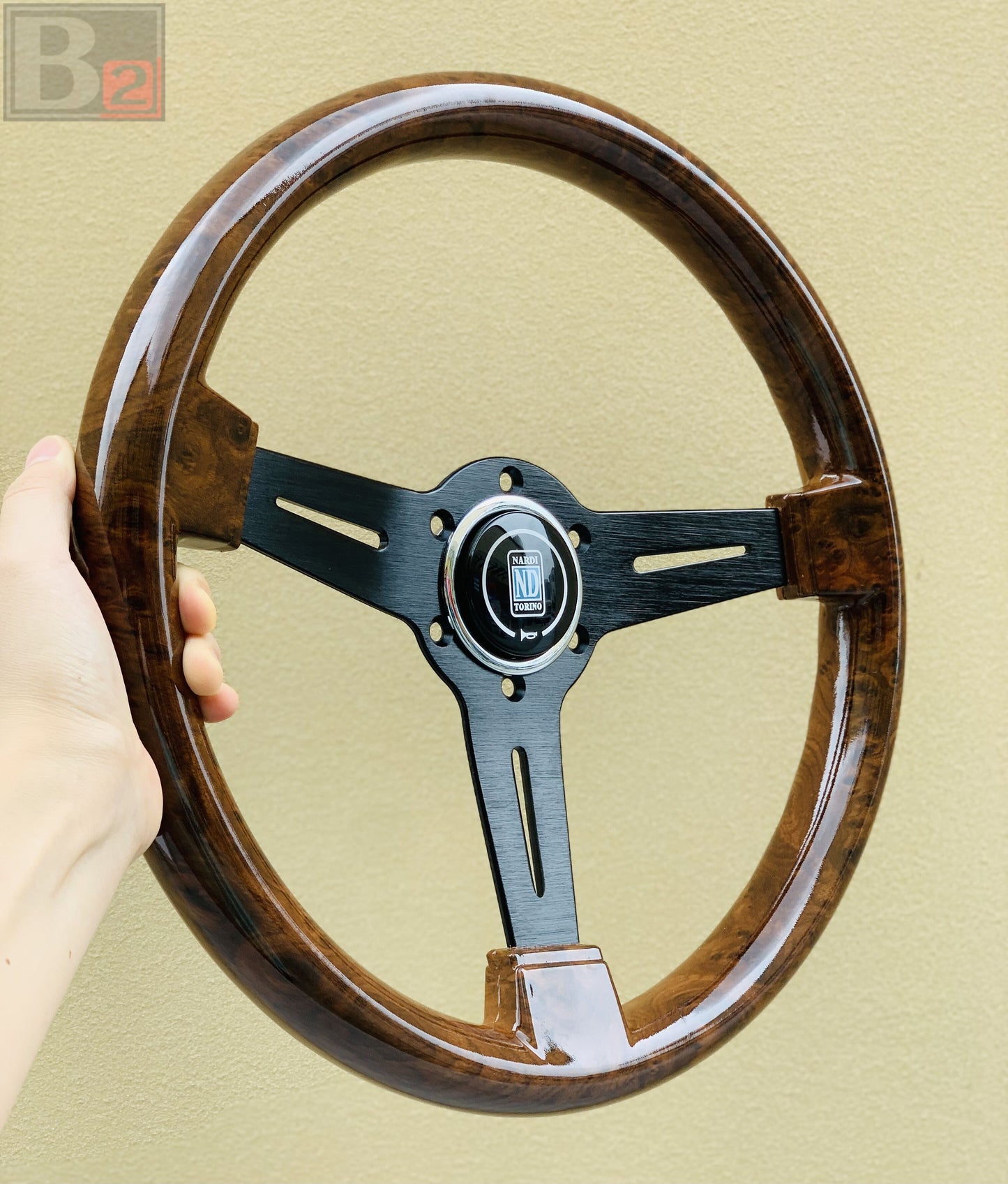 NARDI Classic 360mm Steering Wheel Mahogany Wood with Brushed Black Finish