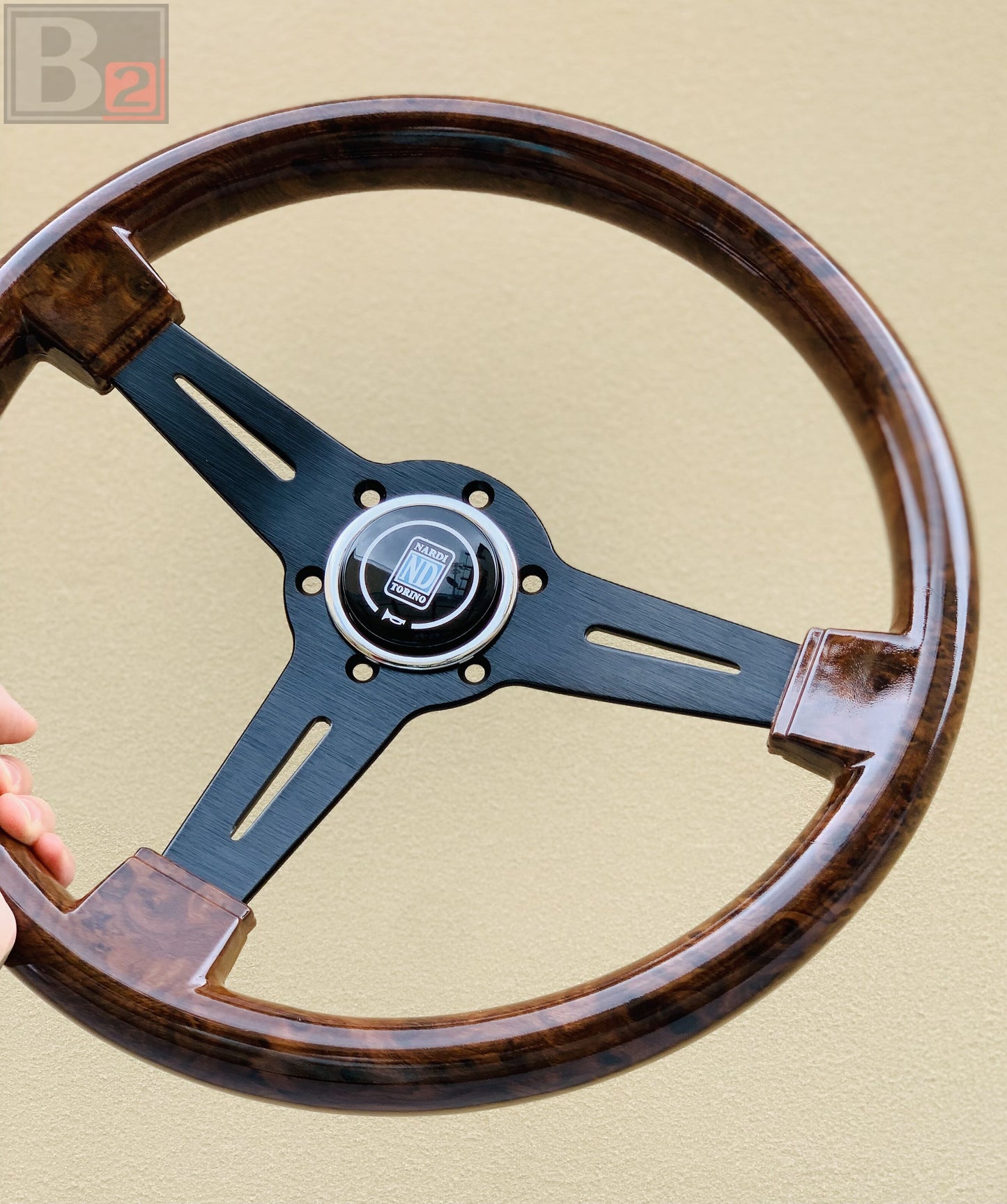 NARDI Classic 360mm Steering Wheel Mahogany Wood with Brushed Black Finish