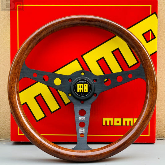 Momo Indy Black 350mm Steering Wheel Mahogany Wood With Black Finish