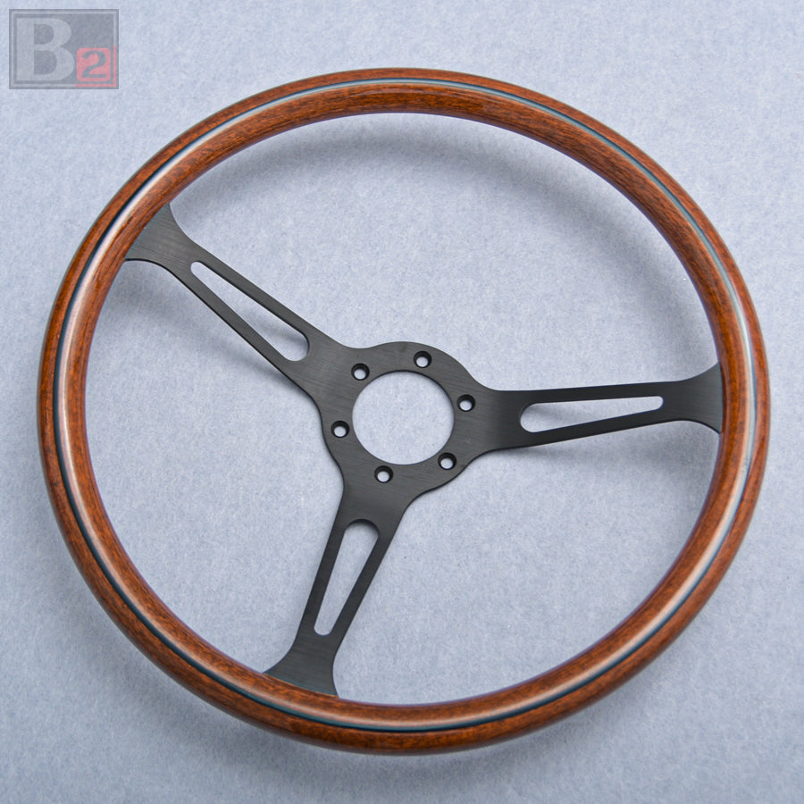 Classic 380mm Steering Wheel Mahogany Wood with Black Finish