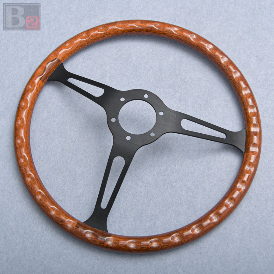 Classic 380mm Steering Wheel Mahogany Wood with Black Finish