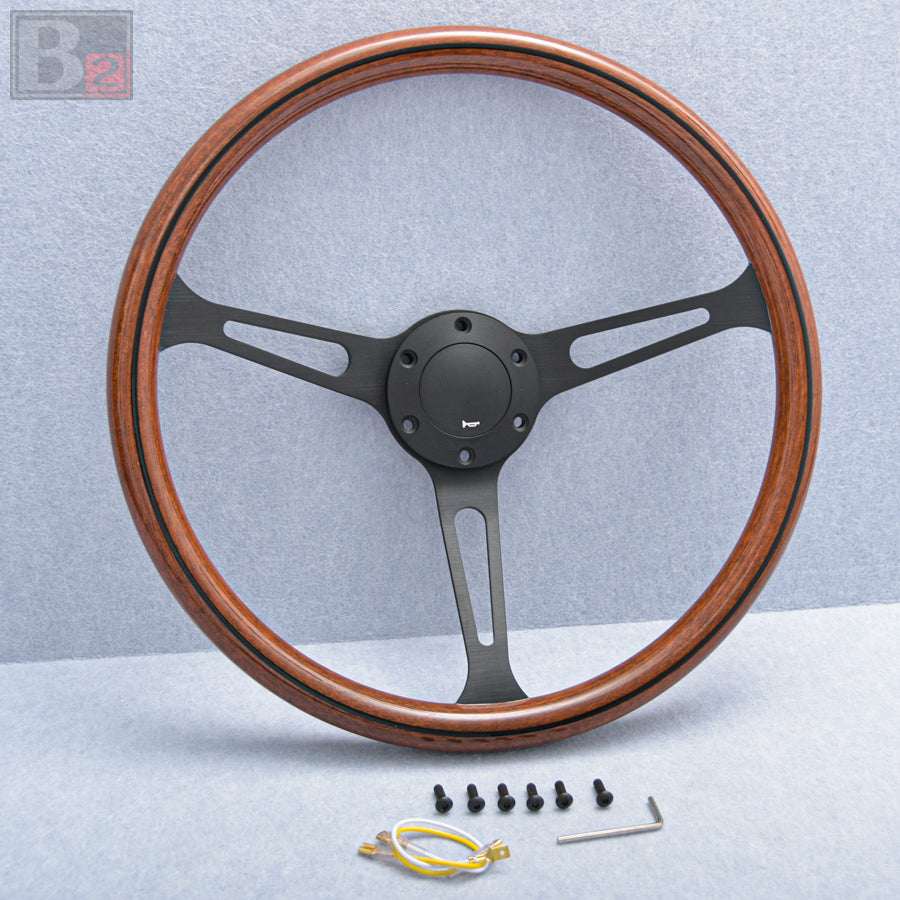 Classic 380mm Steering Wheel Mahogany Wood with Black Finish