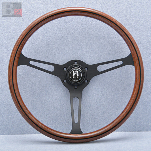 Classic 380mm Steering Wheel Mahogany Wood with Black Finish