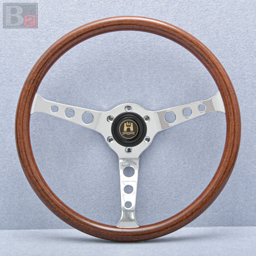 Wolfsburg 380mm Steering Wheel Mahogany Wood with Chrome Finish