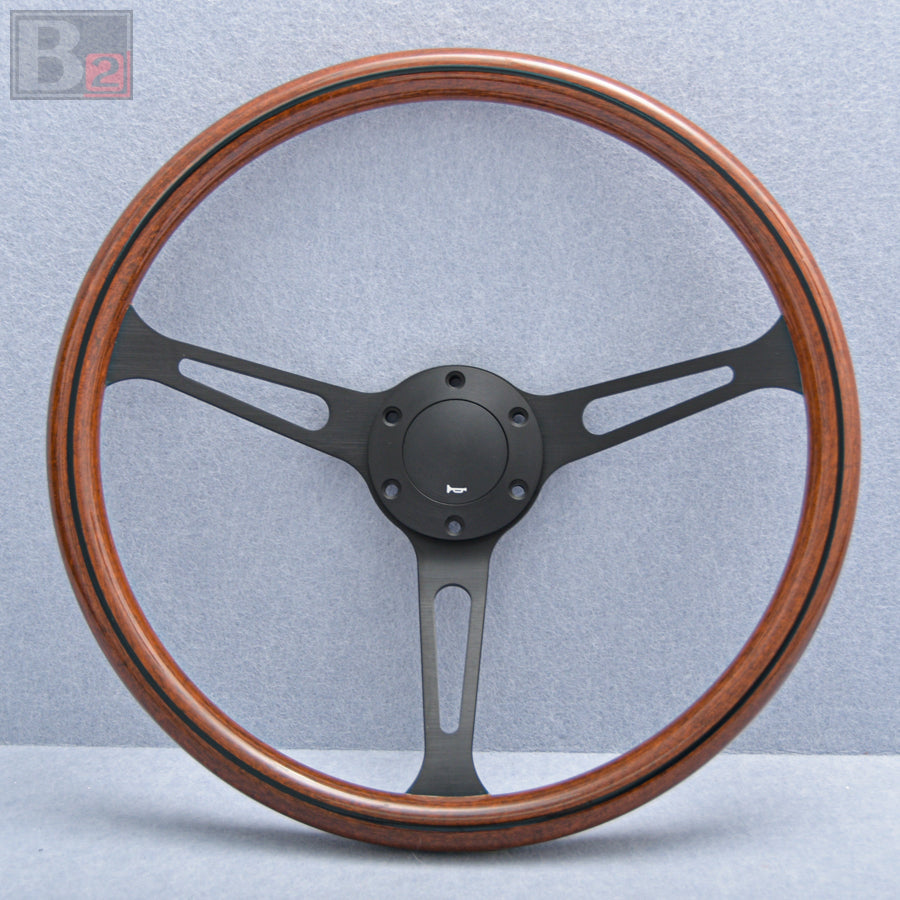 Classic 380mm Steering Wheel Mahogany Wood with Black Finish