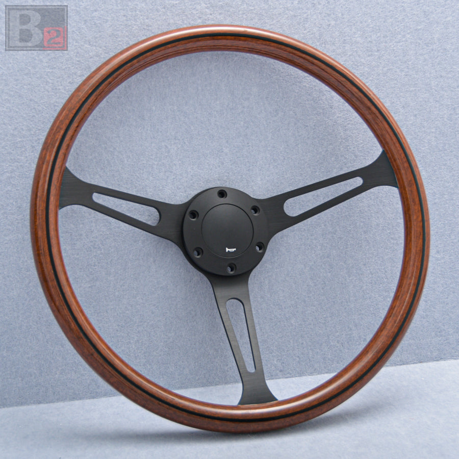 Classic 380mm Steering Wheel Mahogany Wood with Black Finish