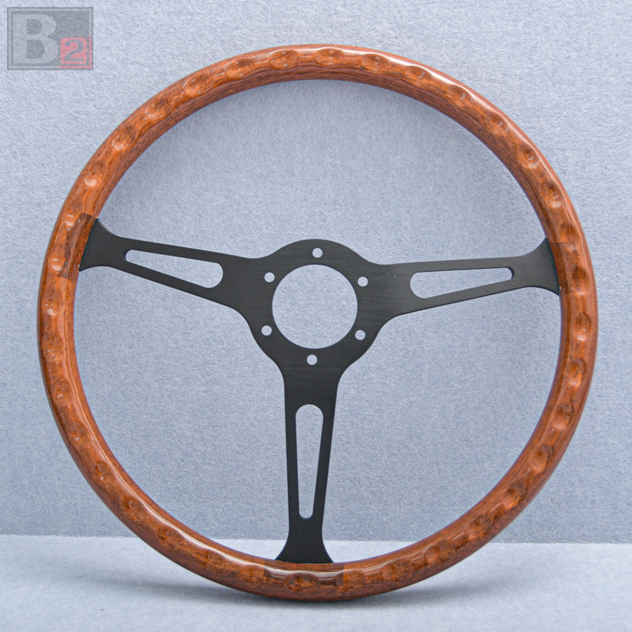 Classic 380mm Steering Wheel Mahogany Wood with Black Finish