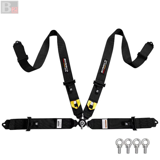 RUNSCO 4 Point 3" Racing Seat Belt Quick Release Snap-On Harness (Black)