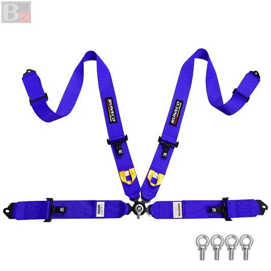 RUNSCO 4 Point 3" Racing Seat Belt Quick Release Snap-On Harness (Blue)