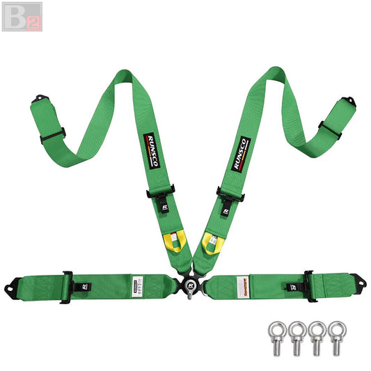 RUNSCO 4 Point 3" Racing Seat Belt Quick Release Snap-On Harness (Green)