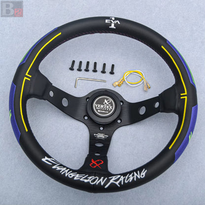 Vertex x Evangelion EVA Leather Steering Wheel 330mm (Blue)