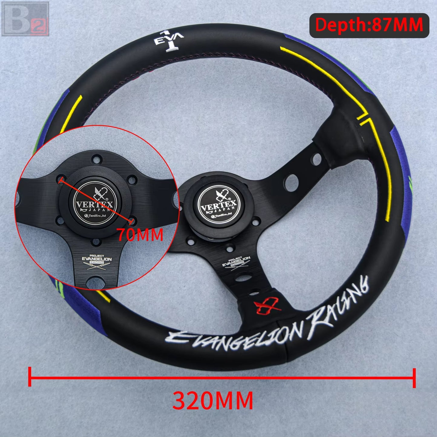 Vertex x Evangelion EVA Leather Steering Wheel 330mm (Blue)