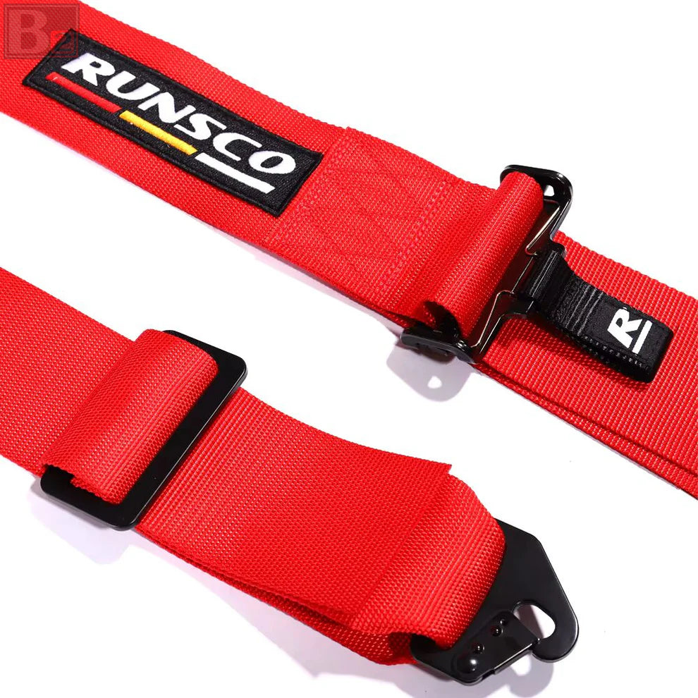 RUNSCO 4 Point 3" Racing Seat Belt Quick Release Snap-On Harness (Red)