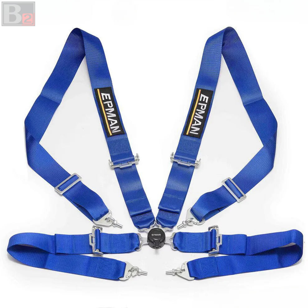 EPMAN 4 Point 3" Racing Seat Belt Quick Release Snap-On Harness (Blue)