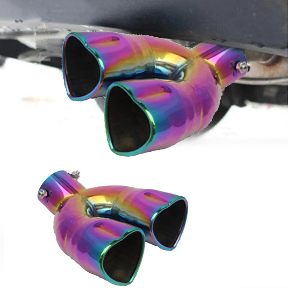 Dual Neo Chrome Heart Shaped Stainless Steel Car Exhaust Pipe Muffler Tip Bent