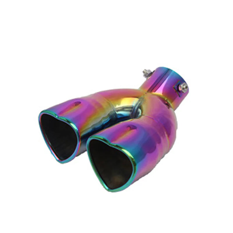 Dual Neo Chrome Heart Shaped Stainless Steel Car Exhaust Pipe Muffler Tip Bent