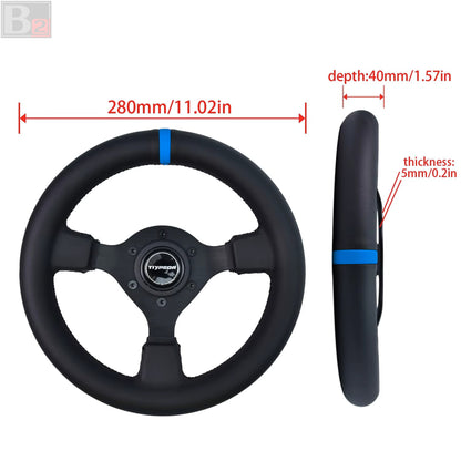 280mm Mini Kaido Racer Style Steering Wheel (Blue Center Stripe)