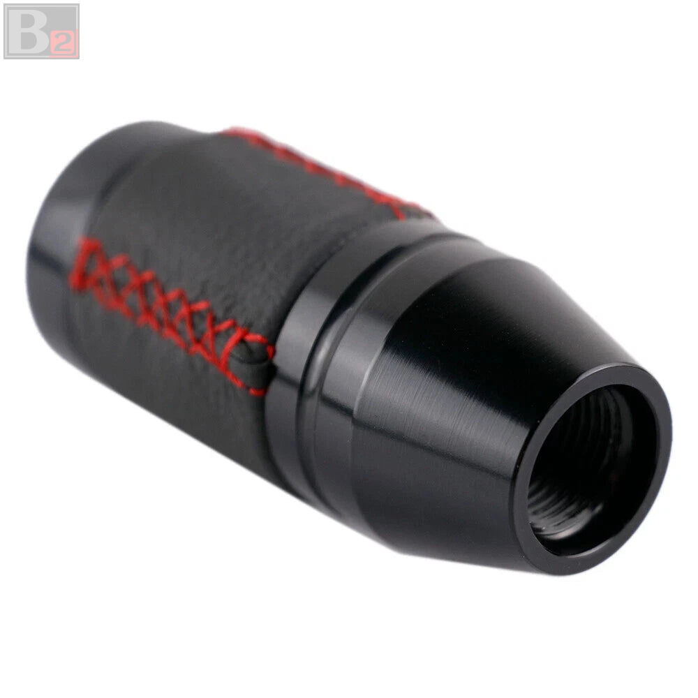 Black cylindrical component with red text on a white background
